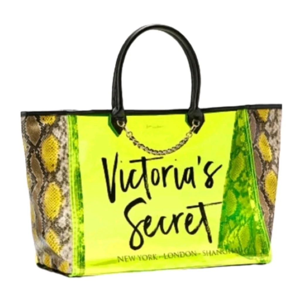 Victoria's Secret Snake Python Transparent Clear Plastic Yellow Tote NWT